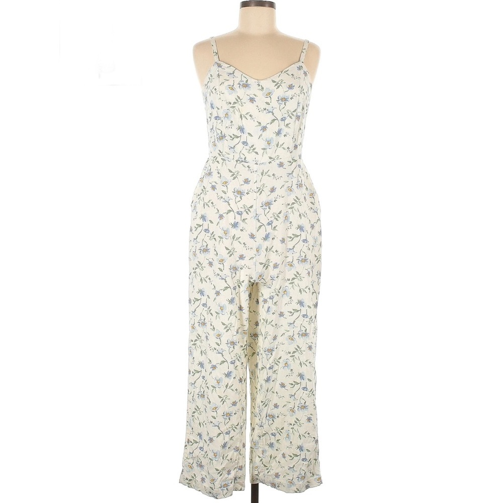 Old Navy Linen Blend Blue Flower Jumpsuit